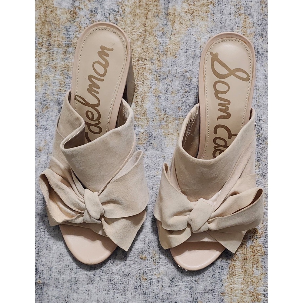 Sam Edleman Women's Yumi Beige Suede Peep Toe Pumps Mules Sandals Size 8M